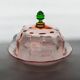 Pink Glass Cloche with Green Finial on Plate – 1930s Italian Vintage Glass Tableware