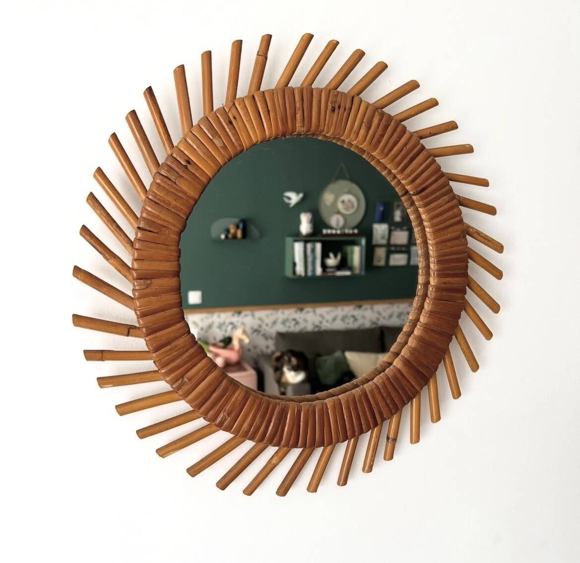 Vintage rattan sun mirror