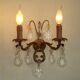 Pair of French Vintage Bronze Double Wall Lights Assorted Crystals 5331
