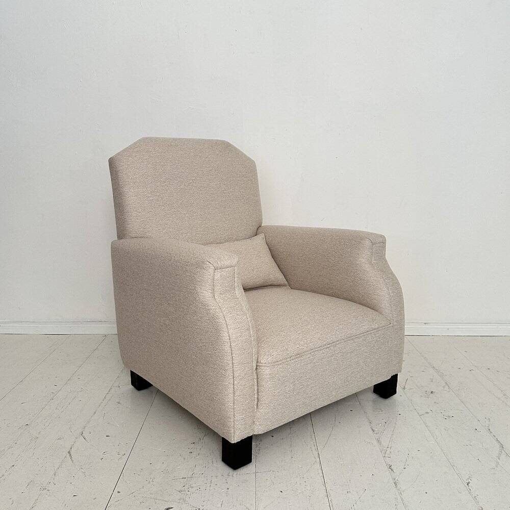 Vintage German Art Deco Armhair in White Fabric, 1920s