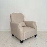 Vintage German Art Deco Armhair in White Fabric, 1920s