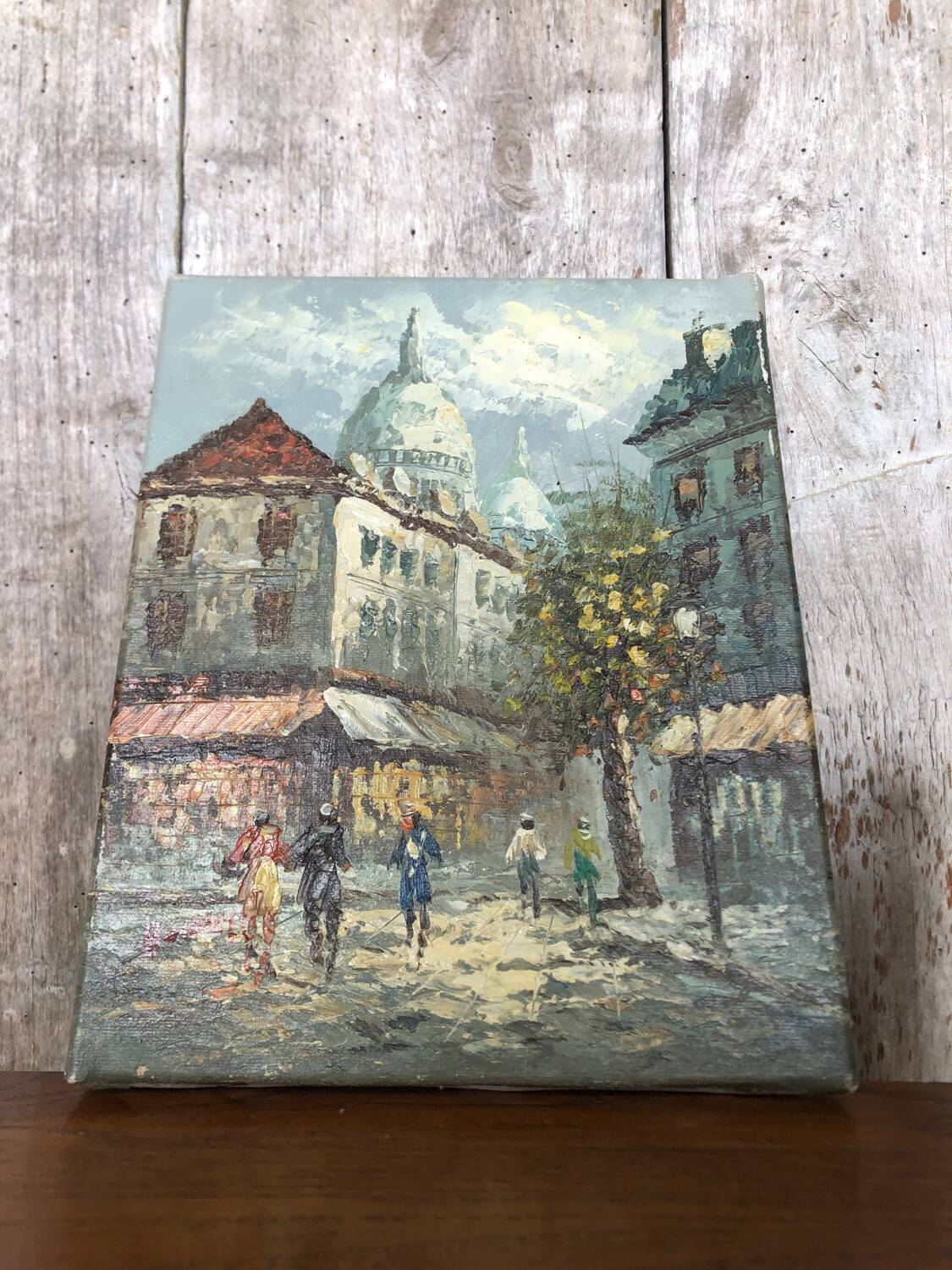 Old painting caroline burnett view of paris sacred heart oil on canvas