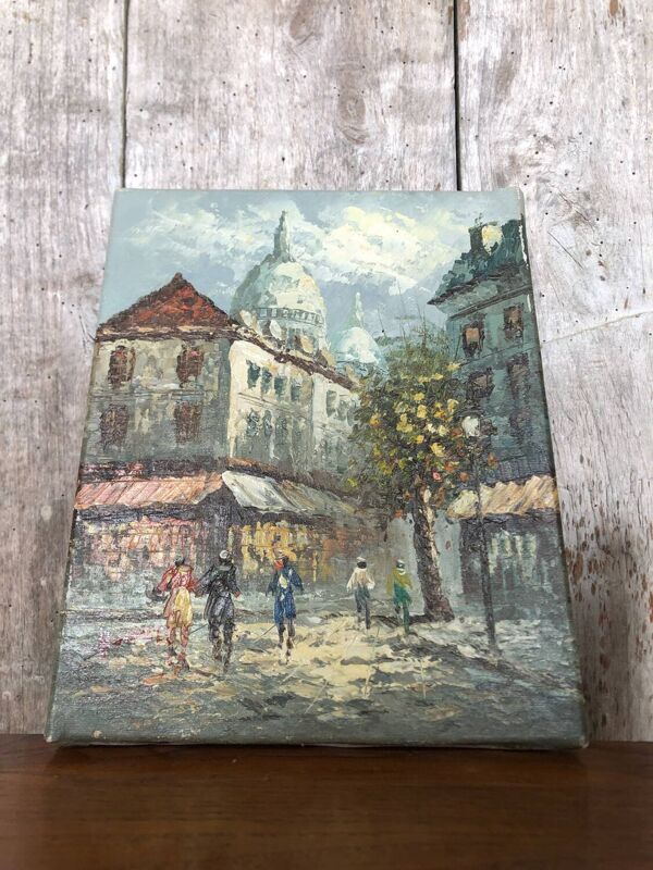 Ancien tableau caroline burnett vue paris sacré cœur huile sur toile