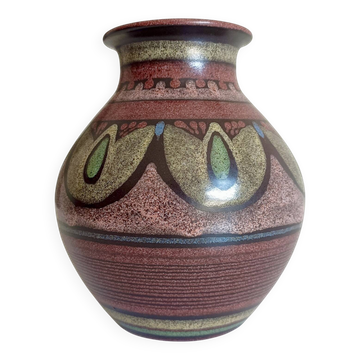 Vase en céramique de studio peint à la main des années 1970 avec des motifs méditerranéens