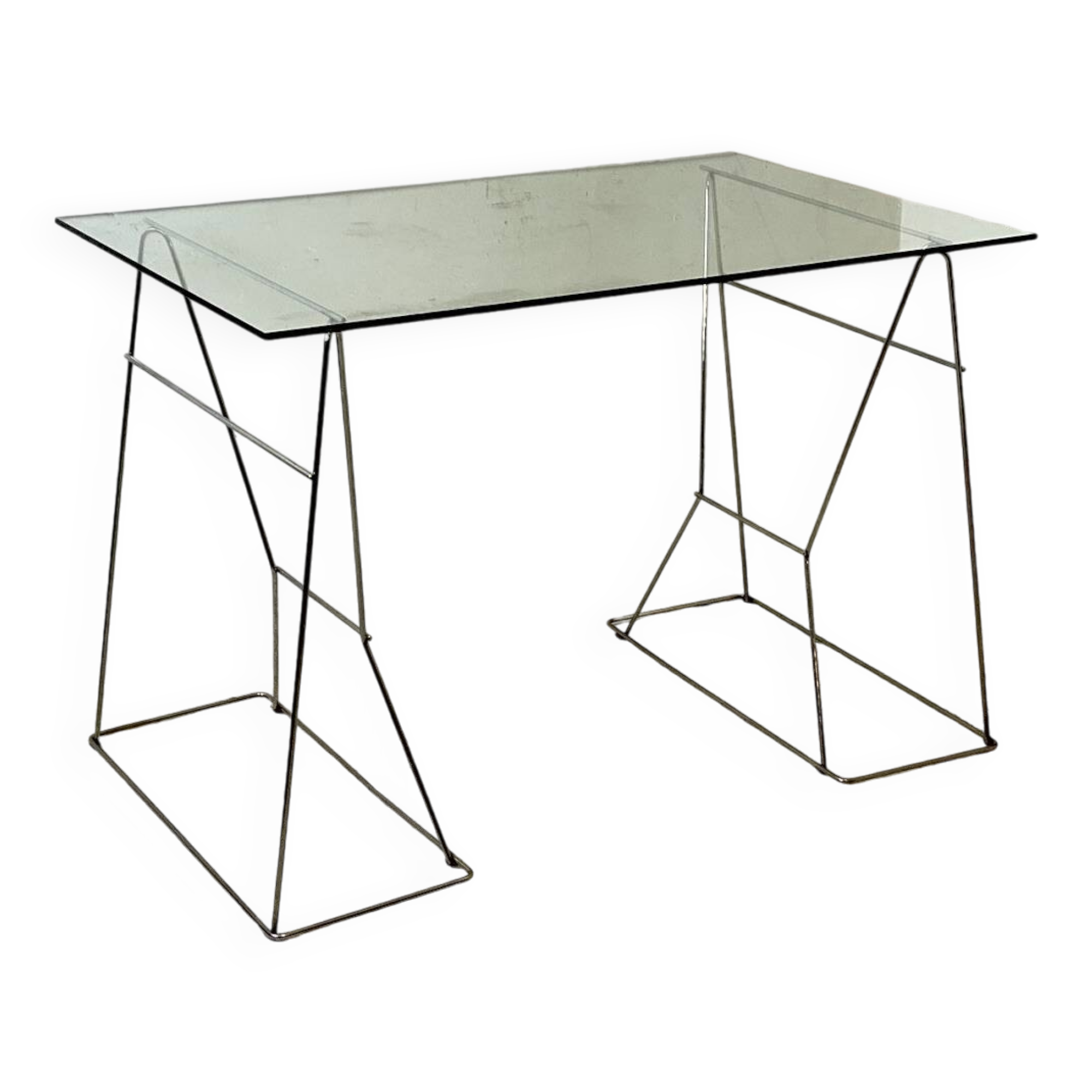 Bureau minimaliste en verre et métal 1970's