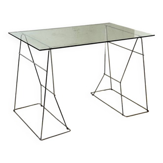 Minimalist glass and metal desk 1970's