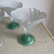 Set of 6 Art Deco dessert bowls in frosted glass with a gradient amber stem.