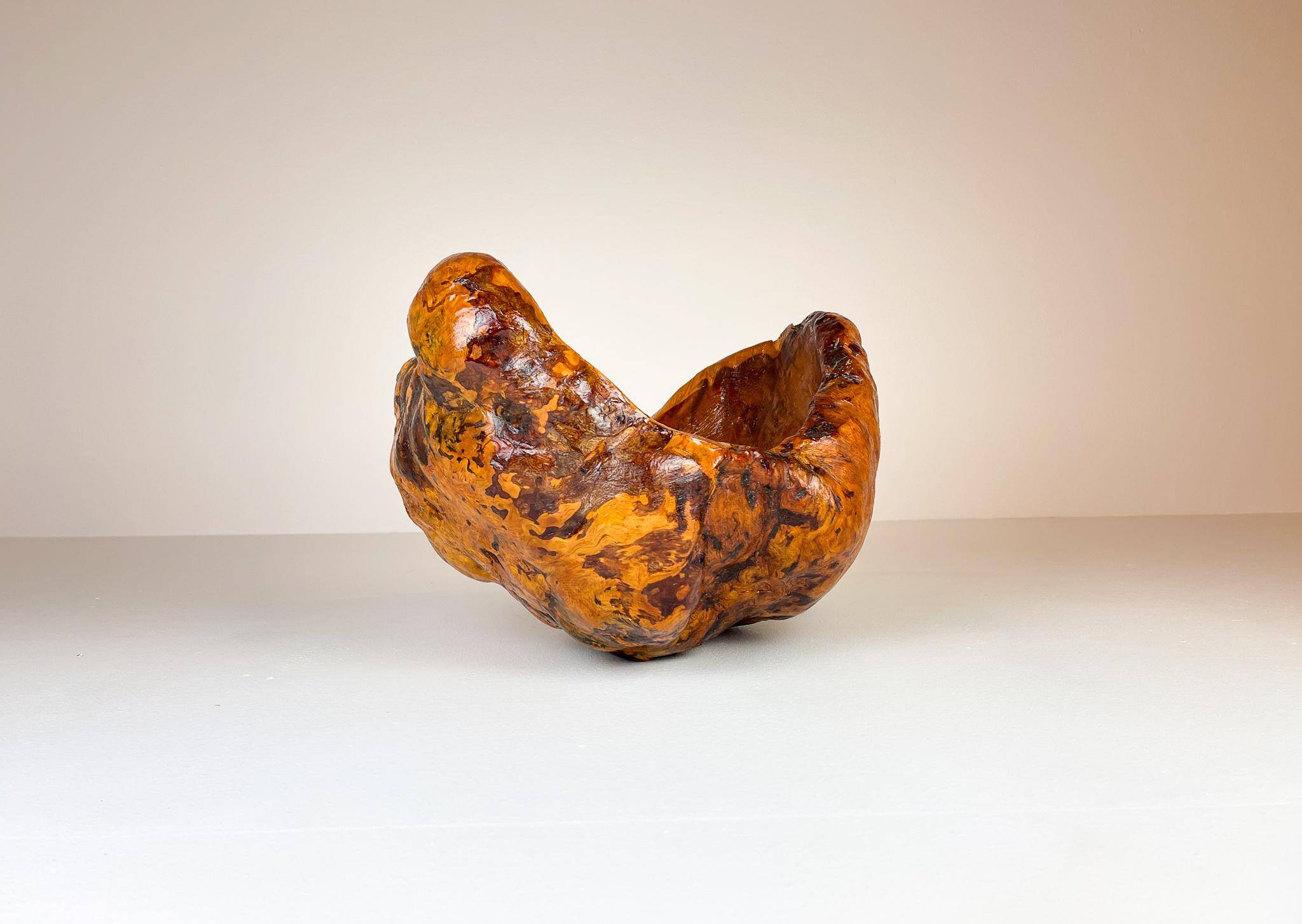 Exceptional large bowl in organic Swedish folk root, around 1960.