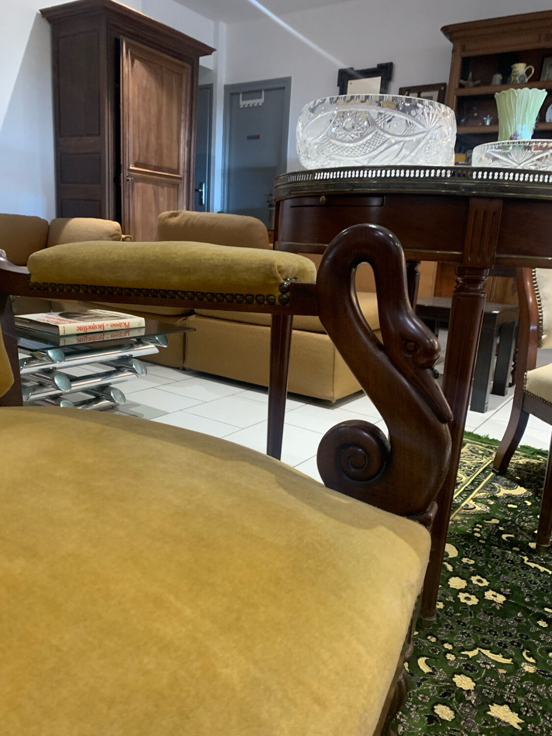 Antique armchair, Voltaire, styled swan neck restoration