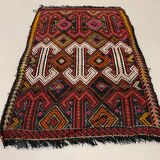 Vintage turkish mini kilim 76x50 cm shabby wool kelim rug black red green