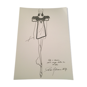 Rare and pretty press fashion illustration by Paco Rabanne. collection sketches from the 90s.