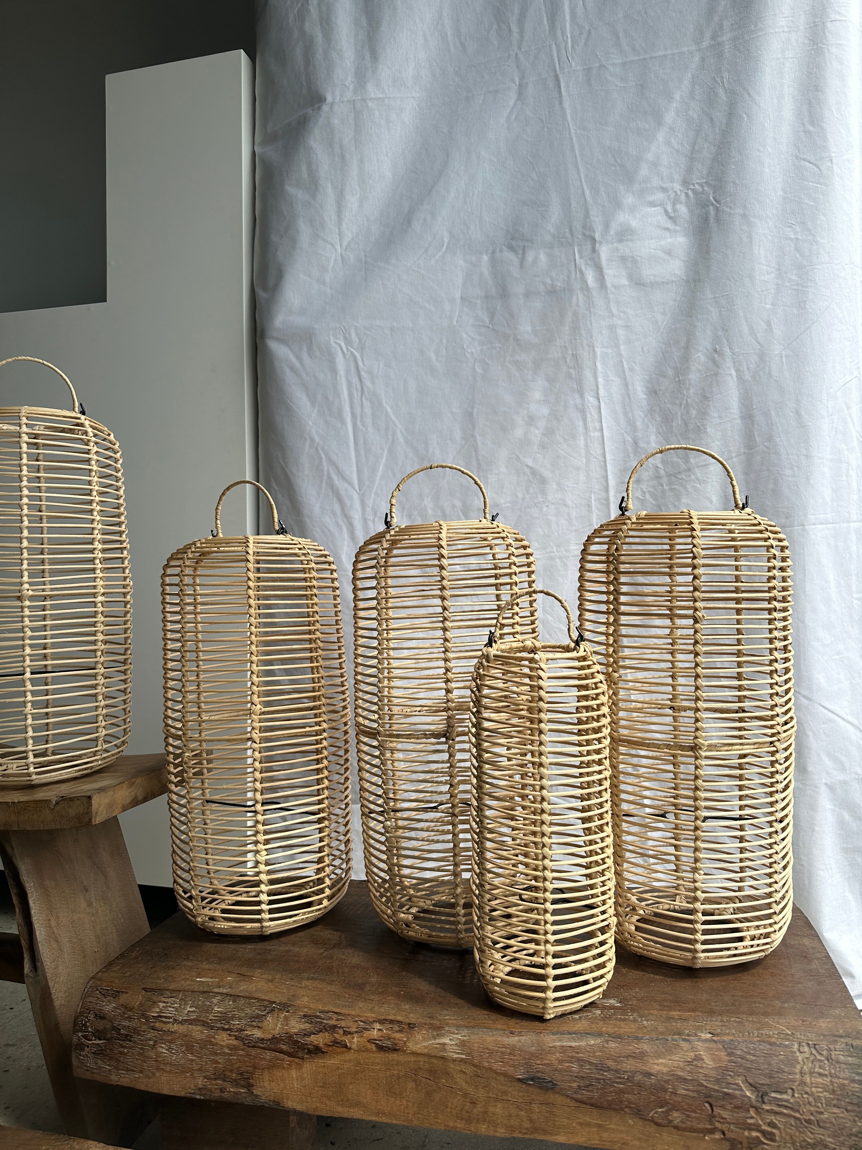 Large lantern-shaped rattan pendant lamp H50 D24