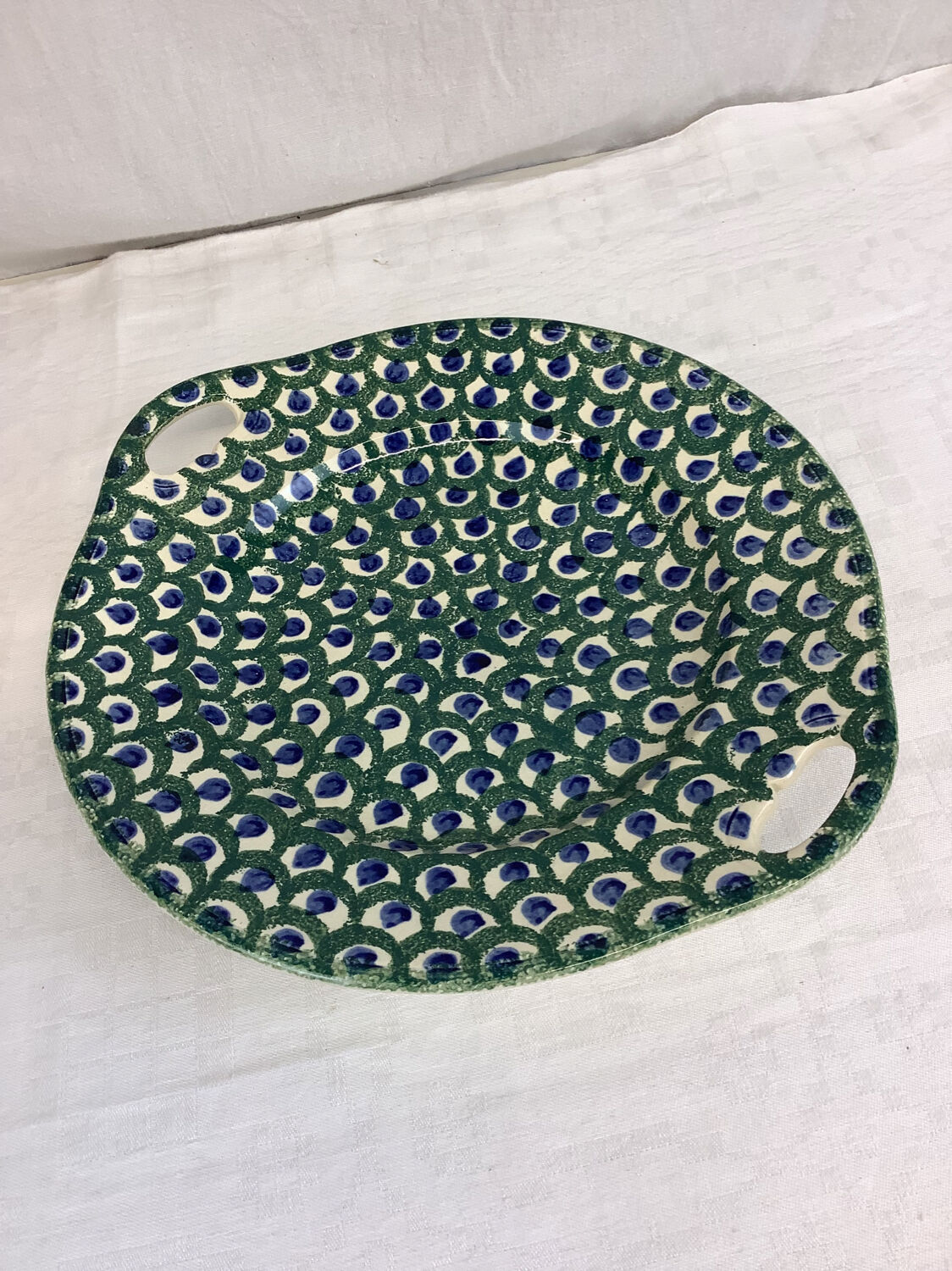 Round dish with old handles made in France Sarreguemines U&C