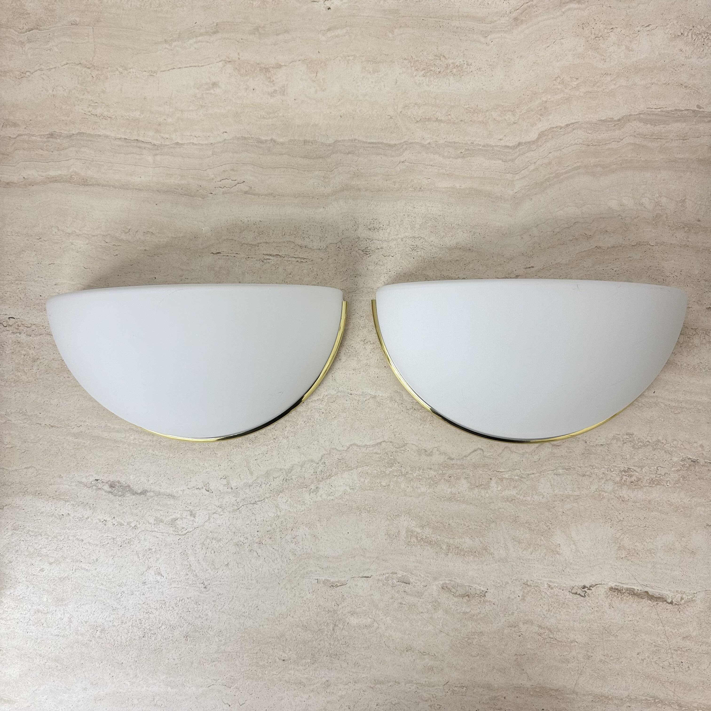 Pair of Limburg Glashütte wall lamp sconce opaline glass with golden detail