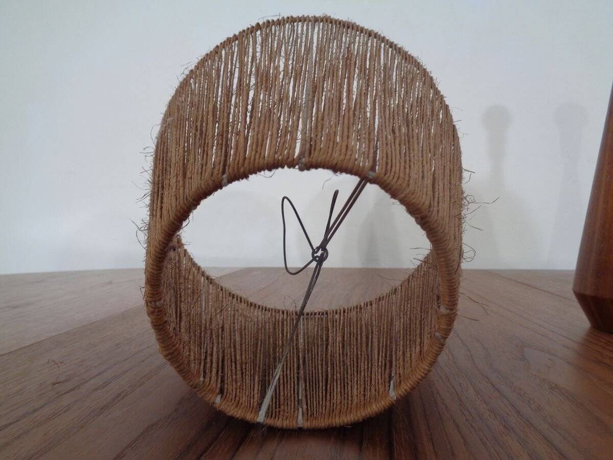 Mid-Century Danish Teak and Sisal Table Lamp, 1950s