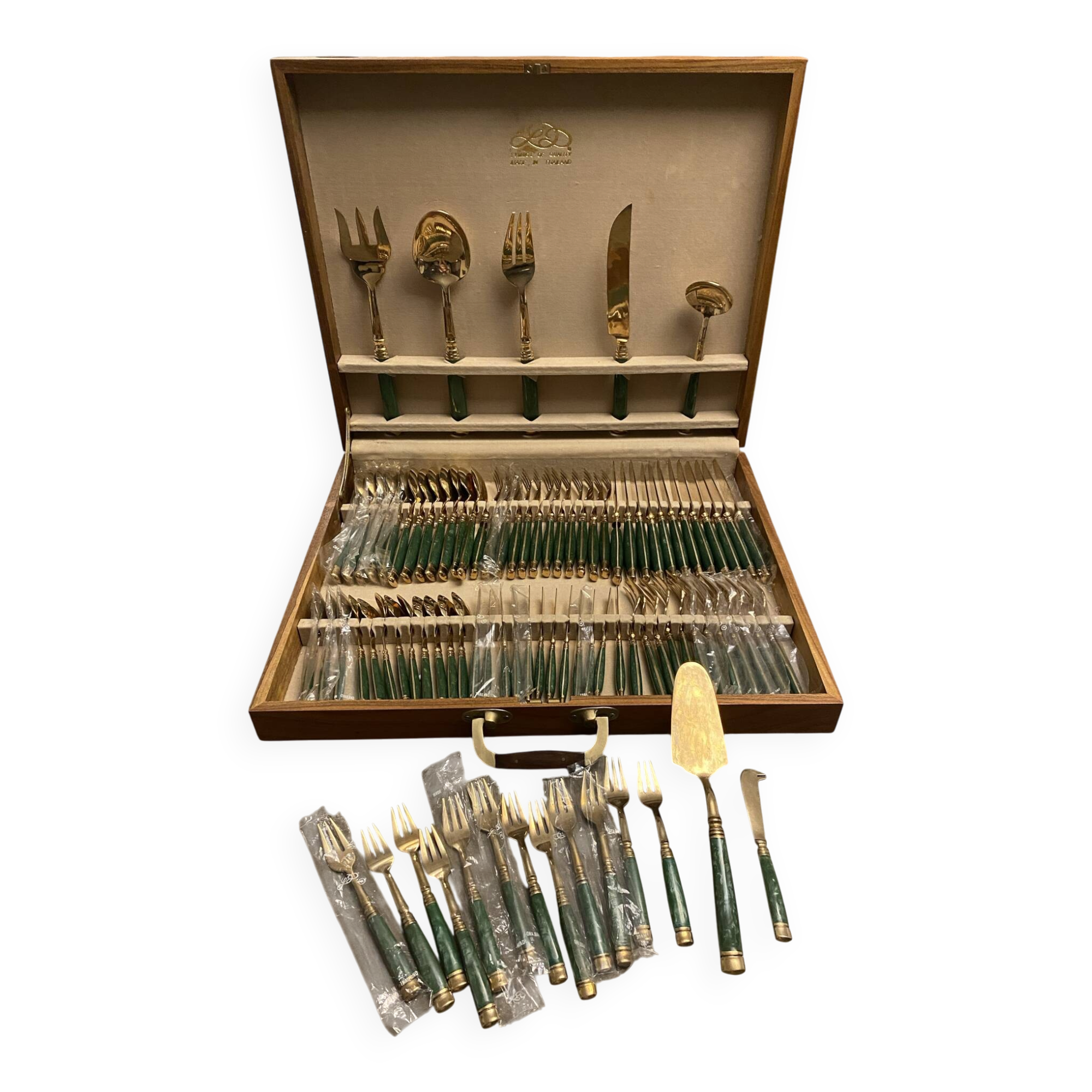 Ménagère Vintage Laiton & Teck Style Mid-Century – 1960/1970 – Manches