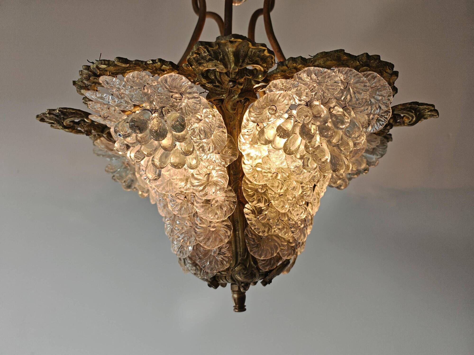 Art Nouveau bronze chandelier with Murano glass flowers