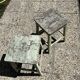 Garden bench in iron and wood and these 2 wooden stools