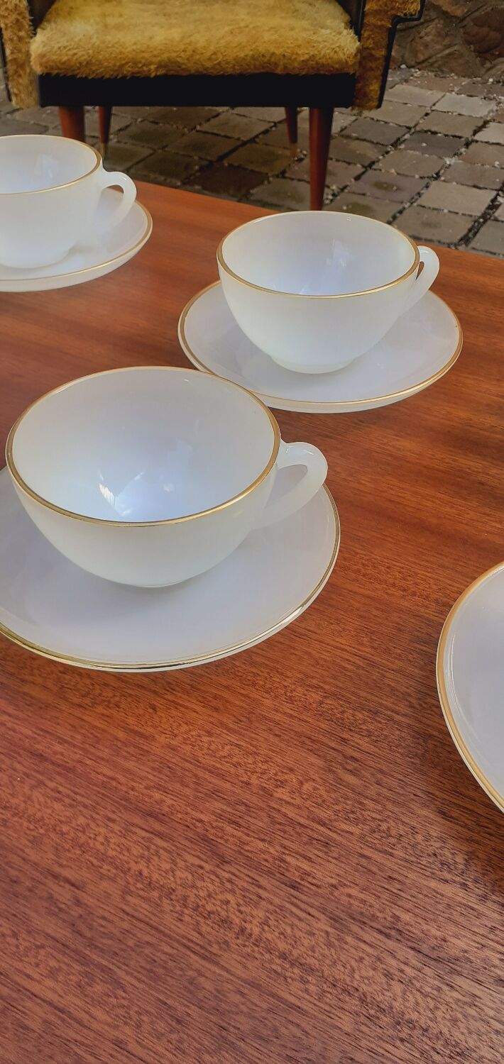 6 cups vintage year 60 Arcopal model Harlequin opaline white