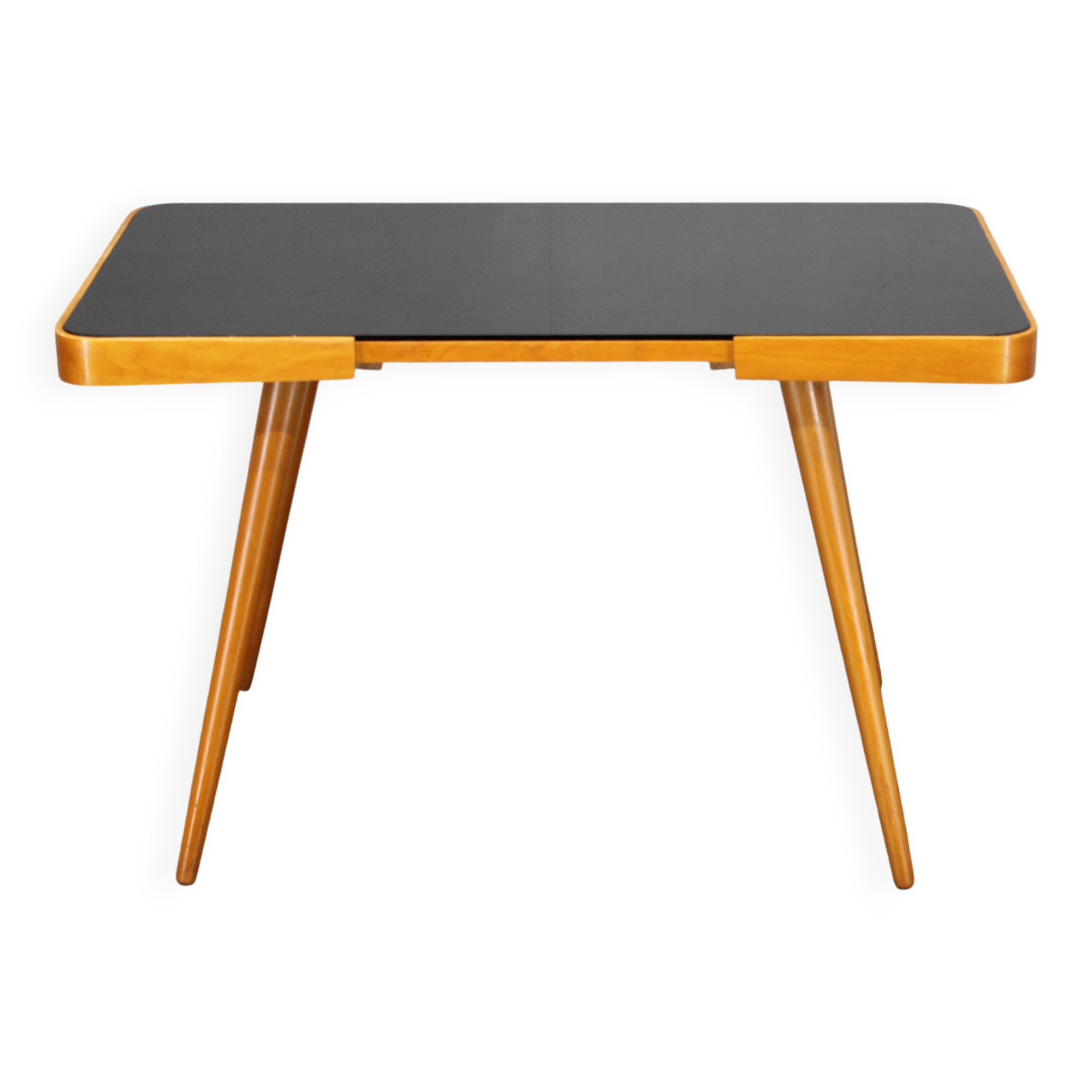 1960s Beech Coffee Table with Glass Top , Czechoslovakia