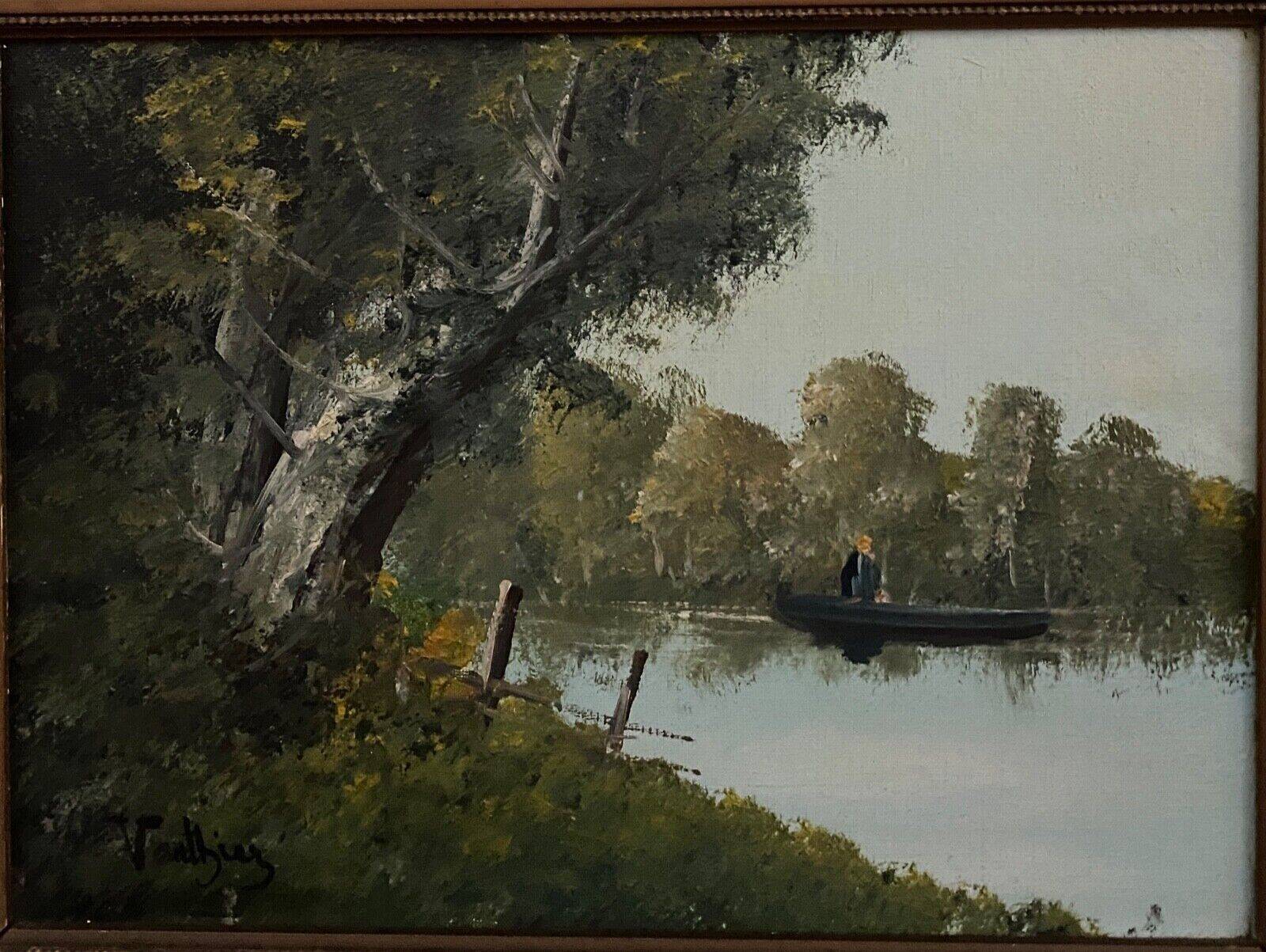 Huile sur toile Pierre Louis Léger Vauthier paysage barque