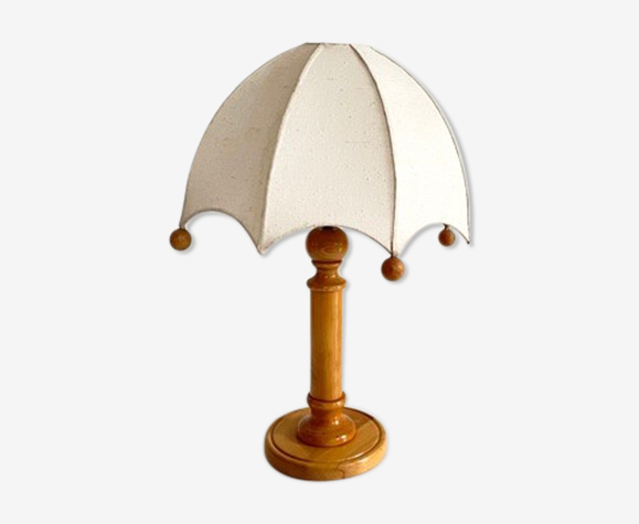 Lampe en bois et abat-jour tissu vintage