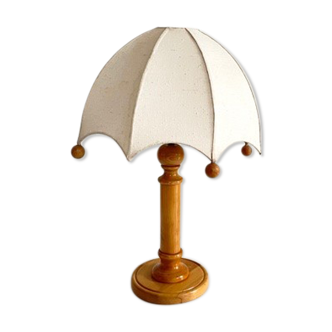 Wooden lamp and vintage fabric lampshade