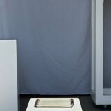 Trio of small rectangular serving dishes white and black Indonesian ceramic 21x16