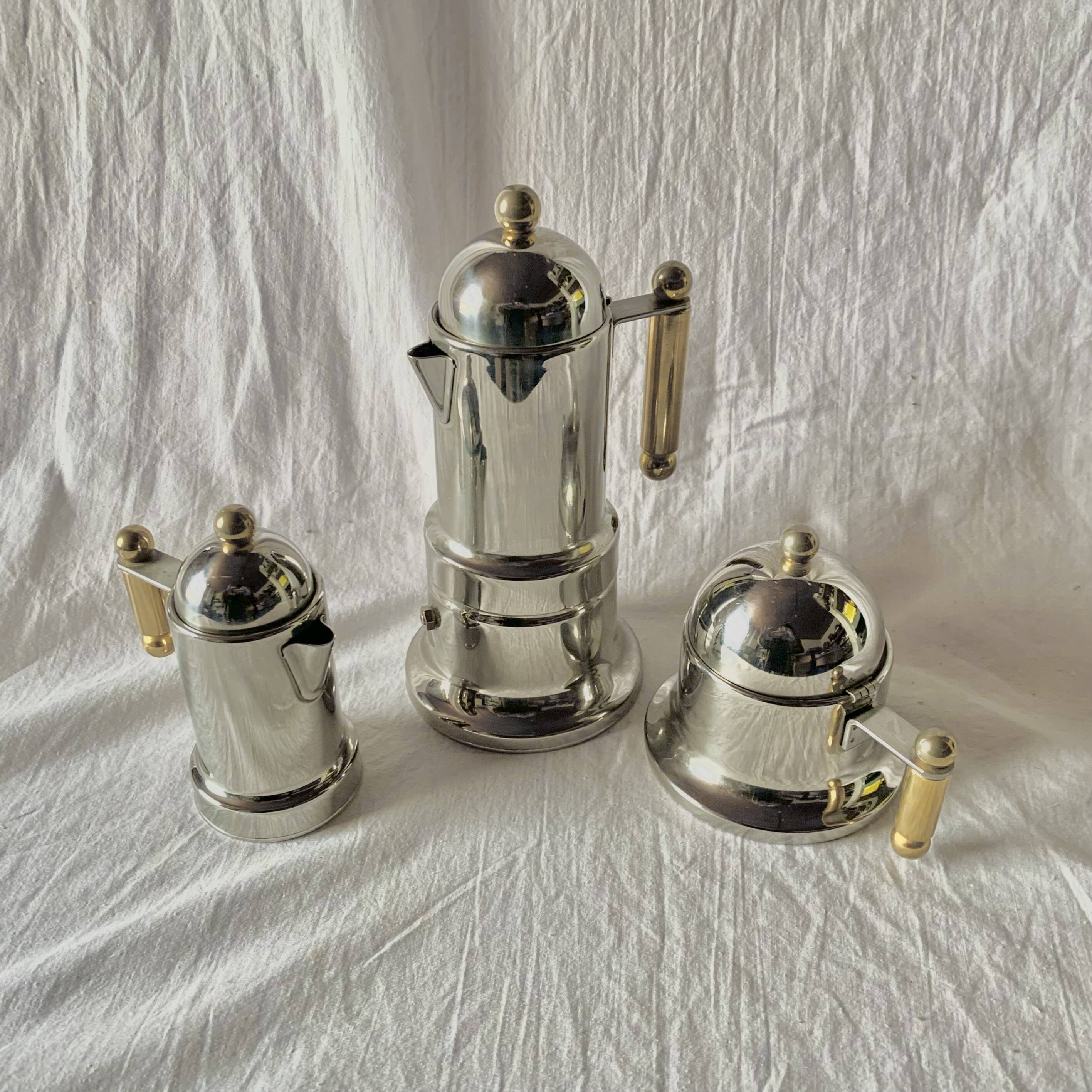 Kontessa VEV Vigano 4-cup Italian coffee maker with sugar bowl and milk jug - 18/10 stainless steel