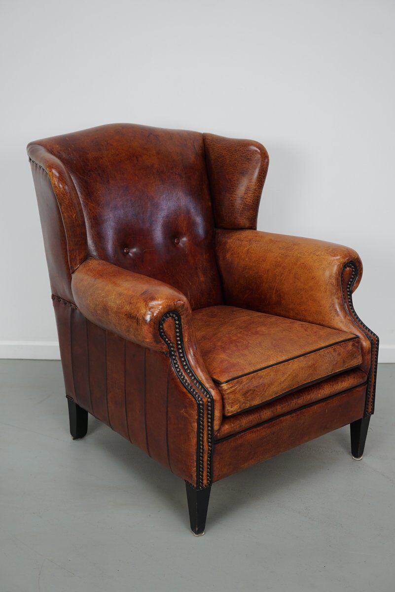 Vintage Dutch club chair in cognac leather, 1970s