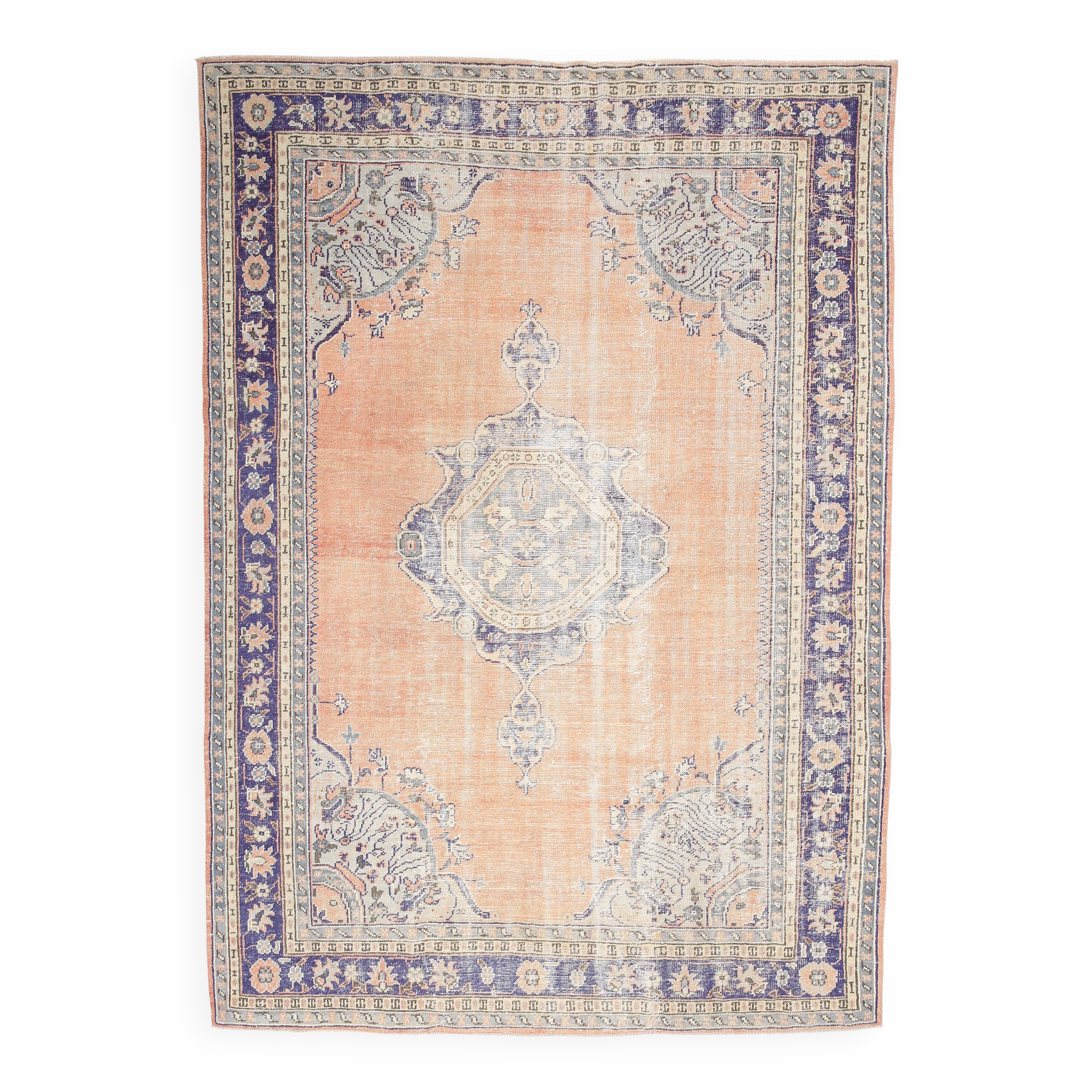 Orange & navy blue turkish vintage rug