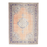 Orange & navy blue turkish vintage rug