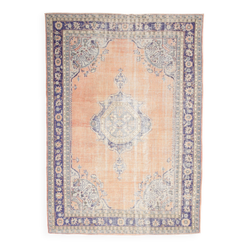 Orange & navy blue turkish vintage rug