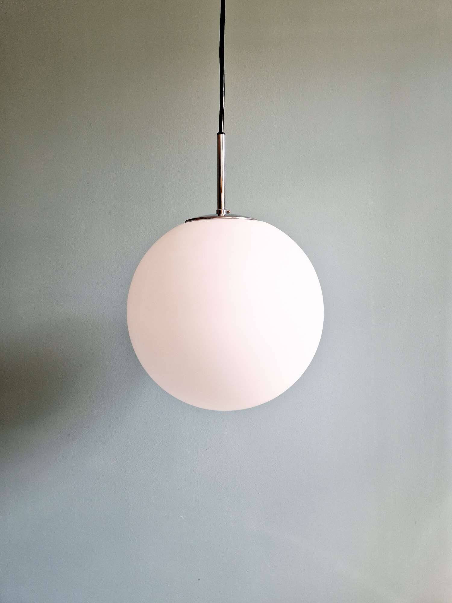 Large satin white opal glass pendant light, Limburg, 1970
