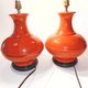 Pair of lamp bases, antique ceramic vases in gourd shape, orange.