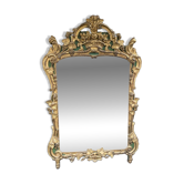 Grand miroir XVIIIe en bois doré et laqué vert
