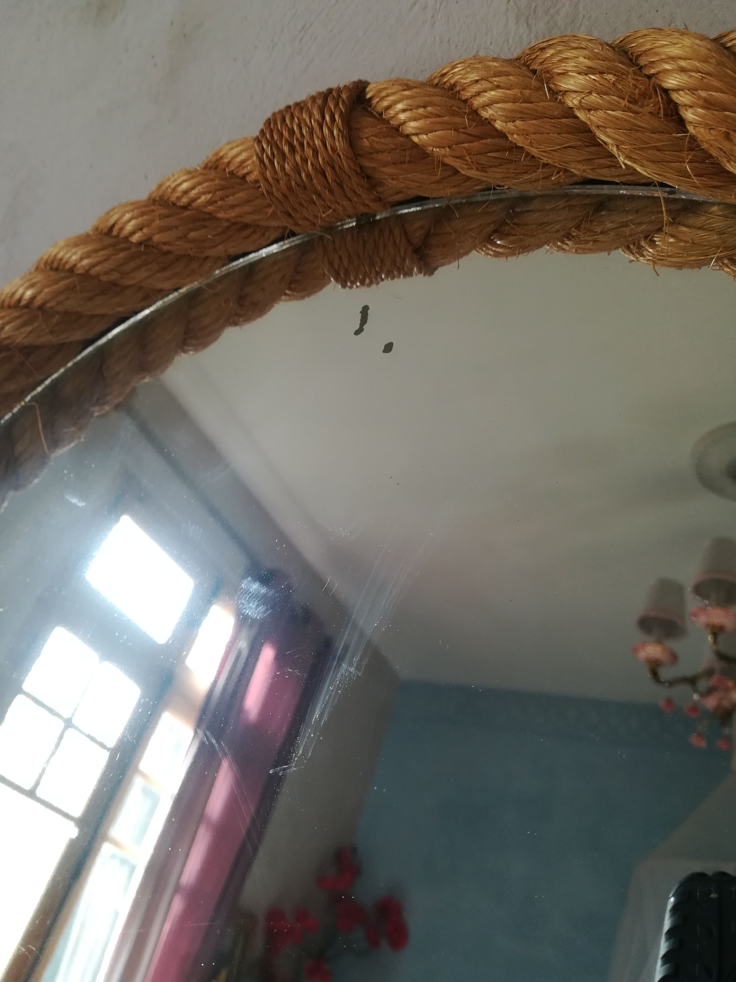 Round mirror in rope, 45 cm