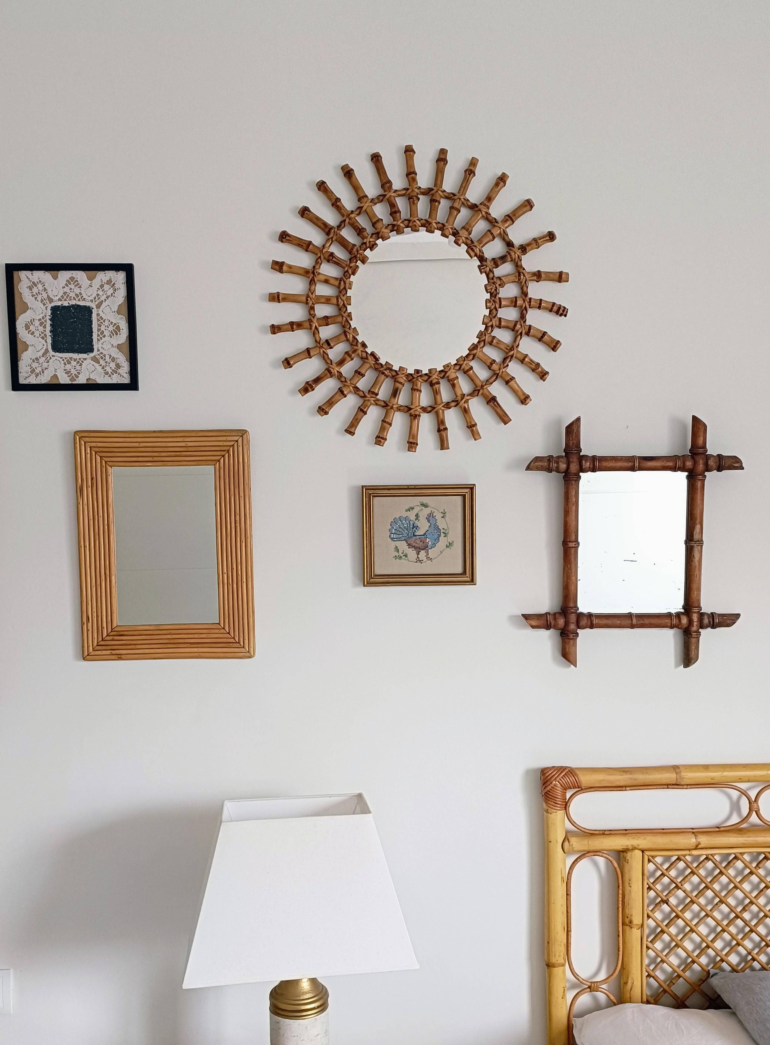 French Faux Bamboo Wall Mirror, Aged Patina, Circa 1900s