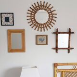 French Faux Bamboo Wall Mirror, Aged Patina, Circa 1900s