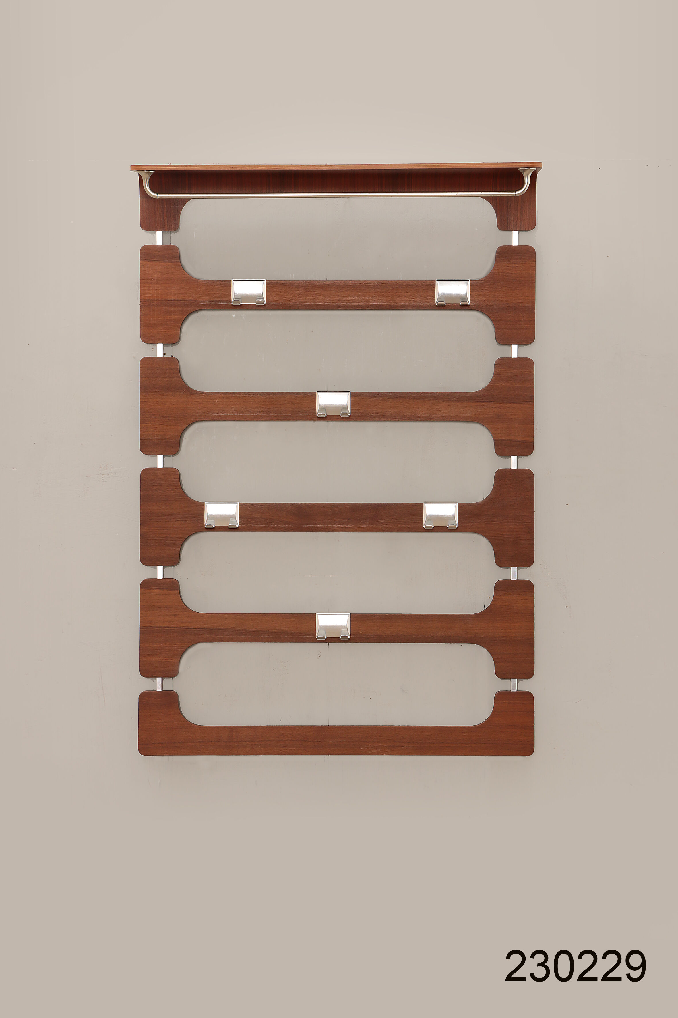 Vintage Wooden wall coat rack with hat shelf, 1960s