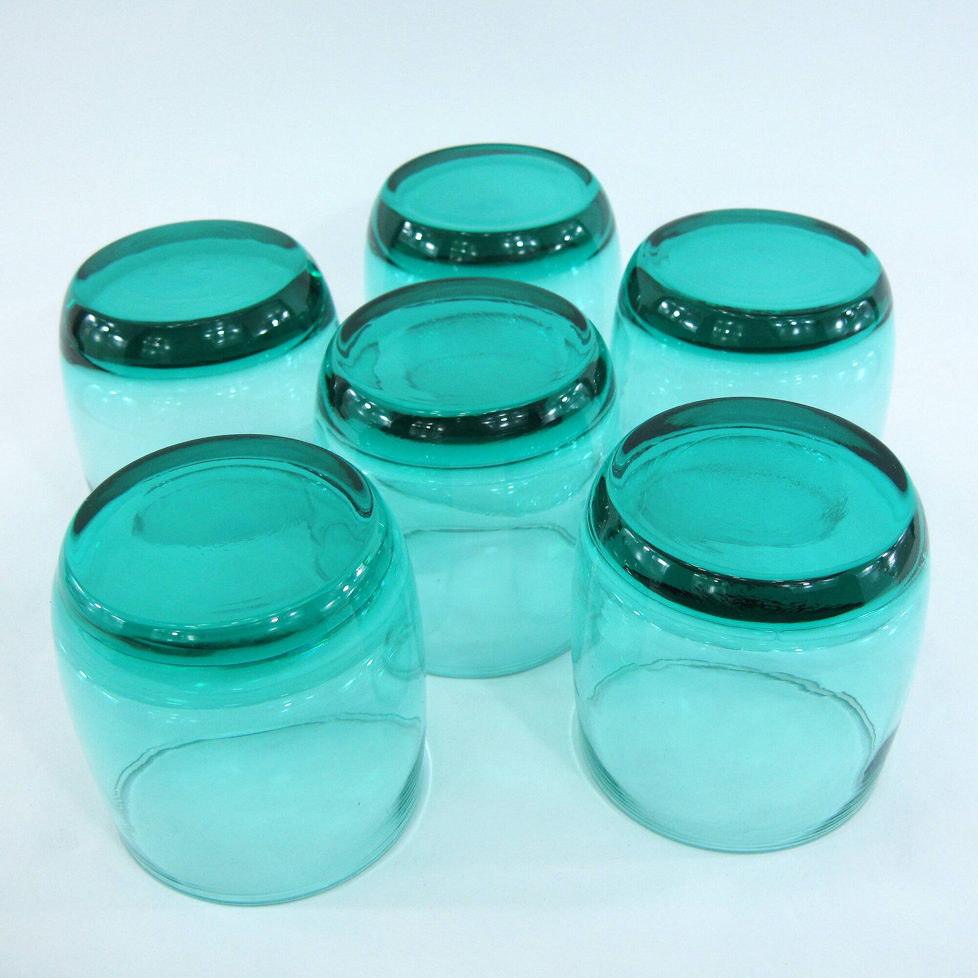6 turquoise glass water glasses - Luminarc France - vintage 80s