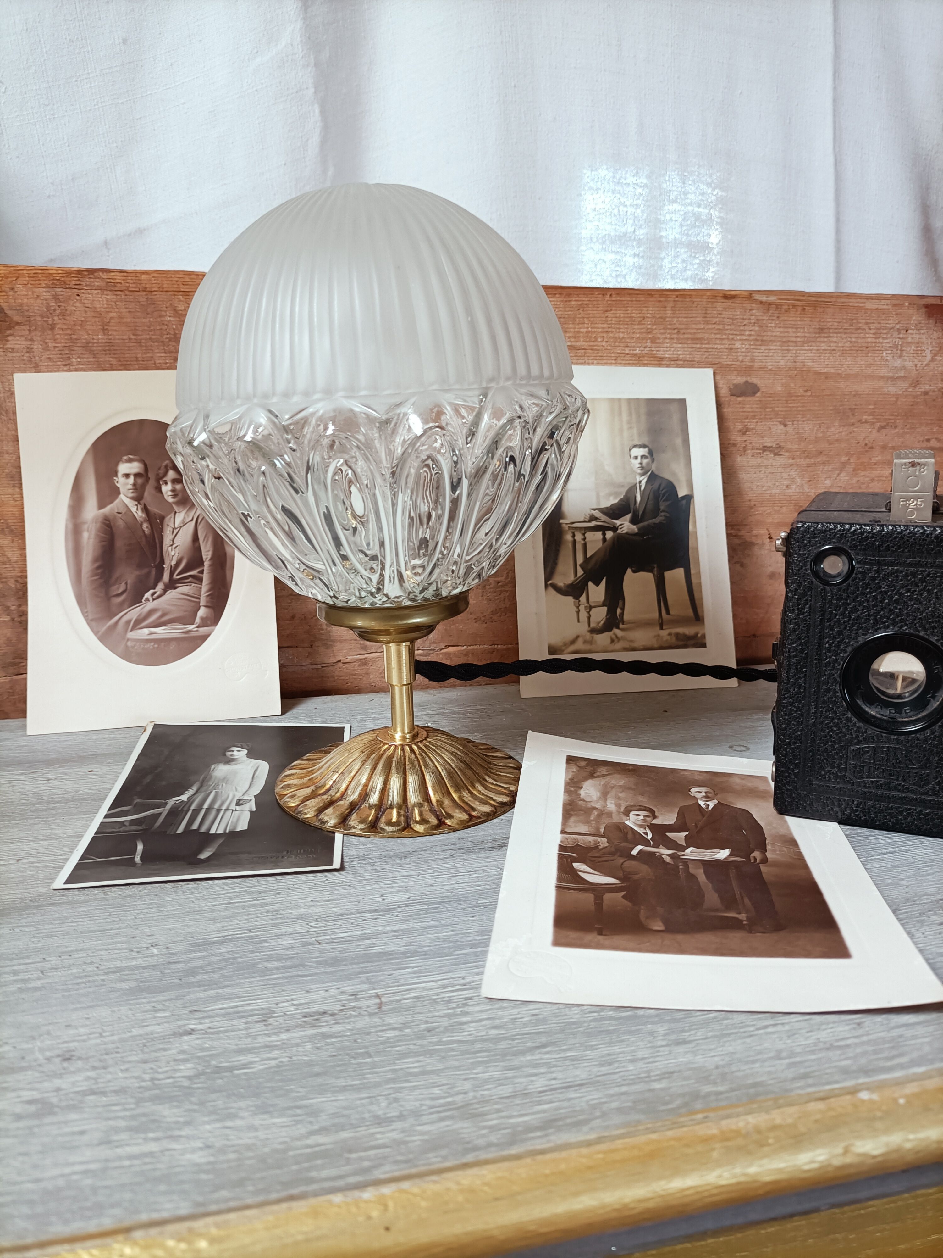Vintage lamp on foot bronze antique globe