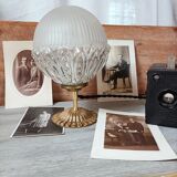 Lampe vintage sur pied bronze globe ancien