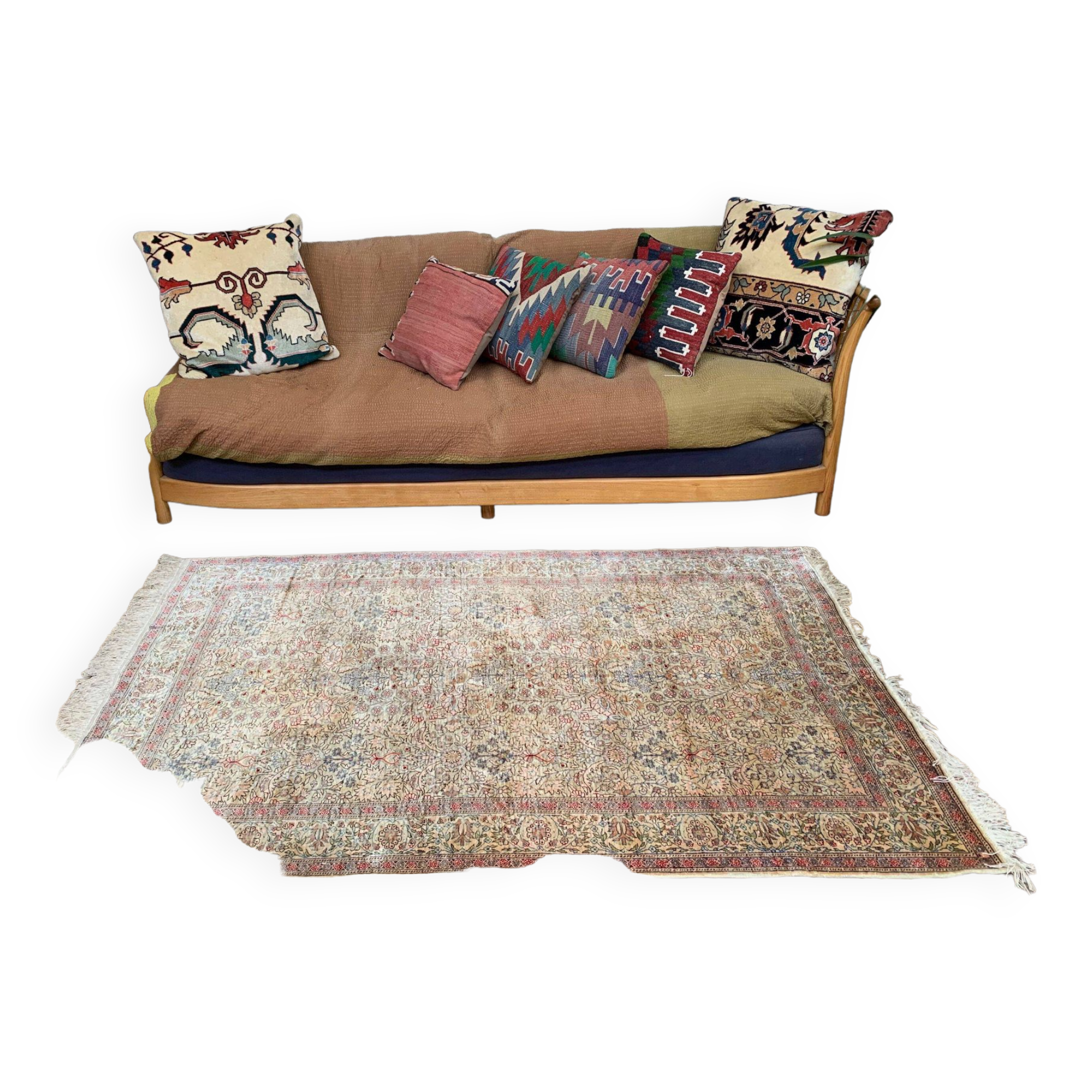 Vintage Turkish Silk Rug, 180x116 cm, Kayseri, Pink Blue Green, Handmade