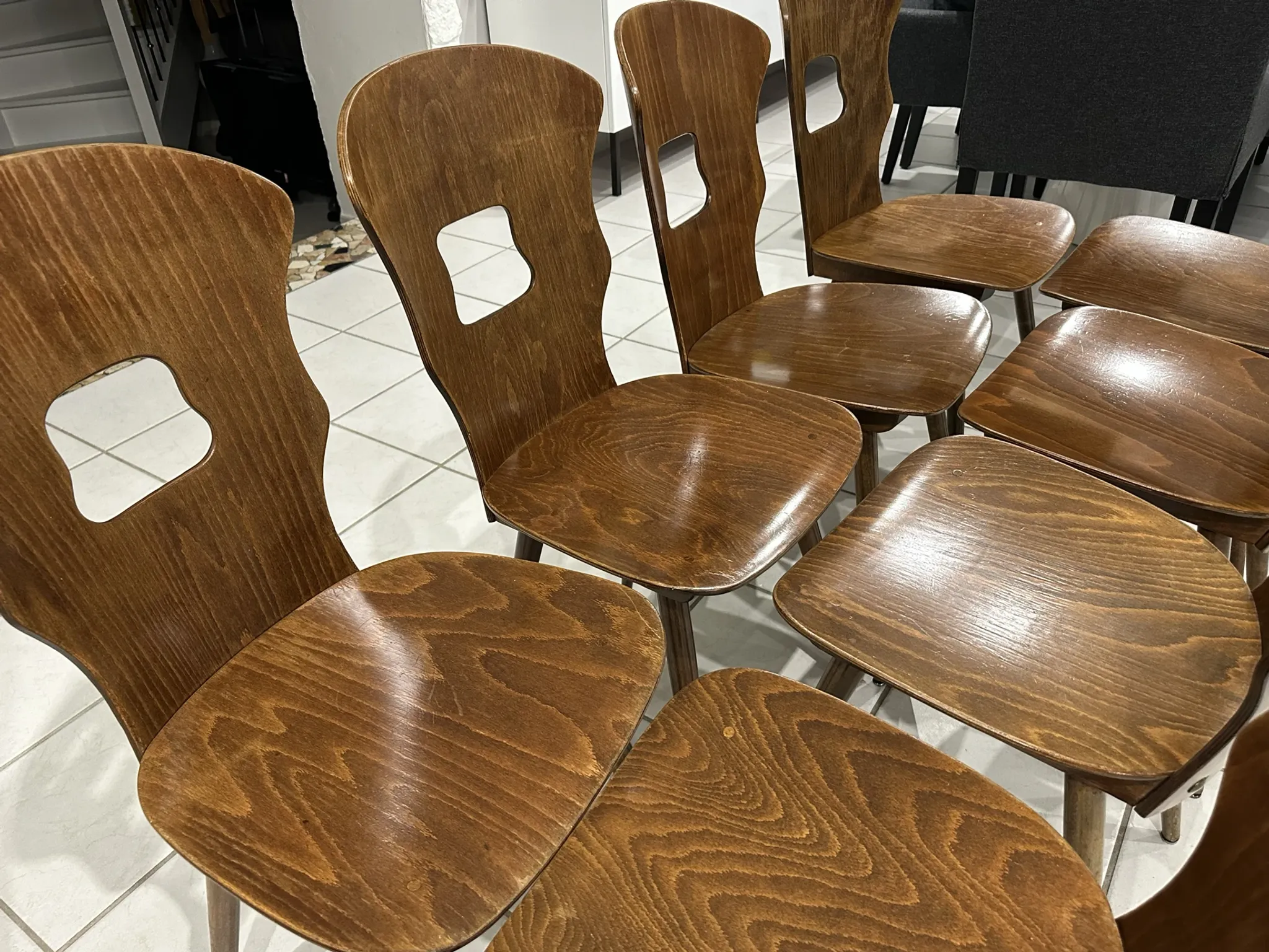 Set of 8 vintage Baumann bistro chairs from the 1970s.