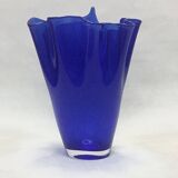 Murano - Vase mouchoir en verre bleu cobalt 25 cm de haut