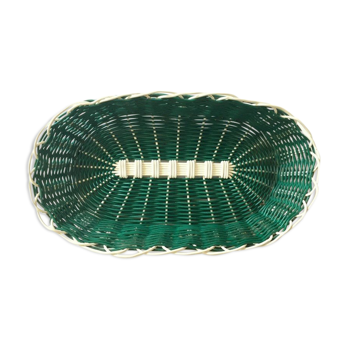 60's white and green scoubidou basket