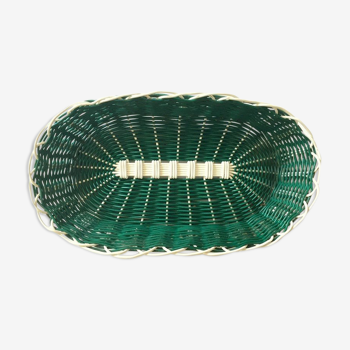 60's white and green scoubidou basket
