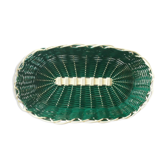 60's white and green scoubidou basket