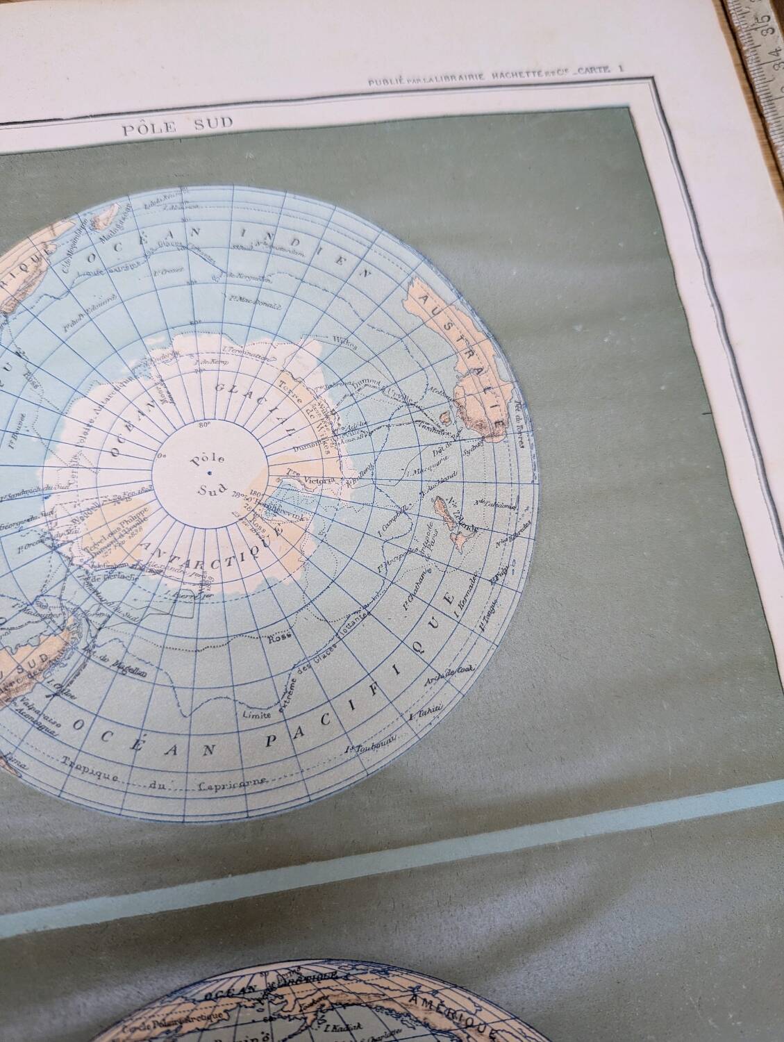 Sphère Terrestre, carte originale imprimée en 1907.